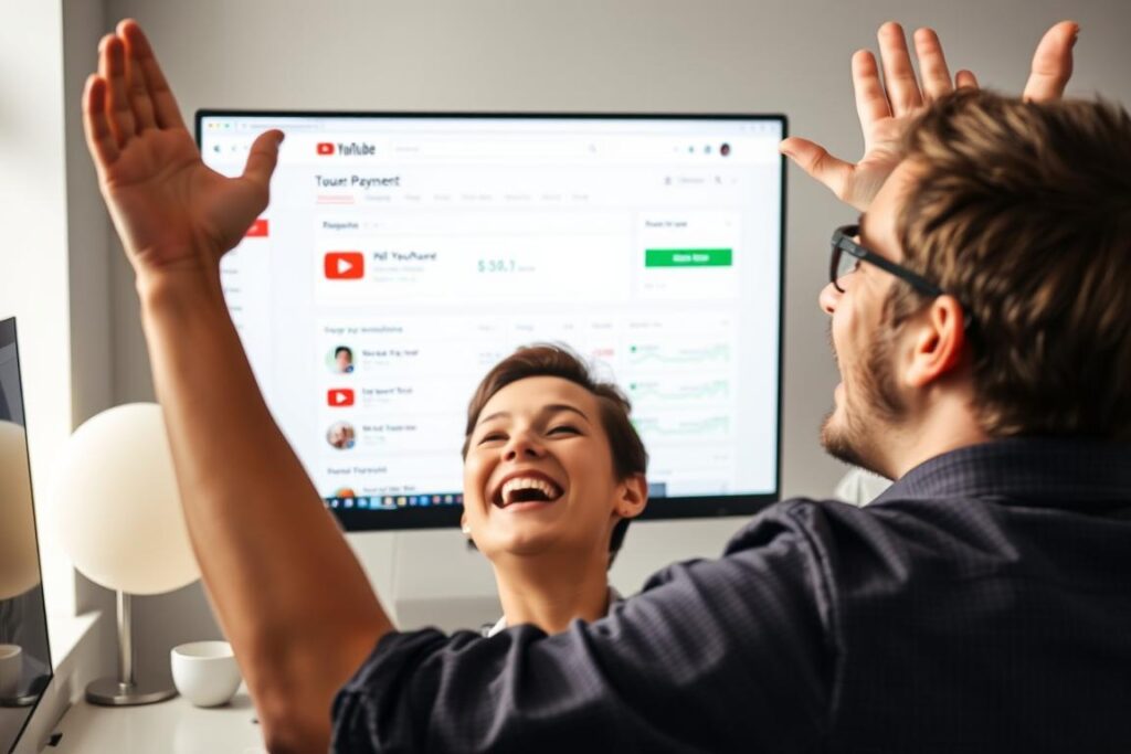 Person celebrating after buying monetized YouTube pages and receiving first payment Person celebrating after buying monetized YouTube pages and receiving first payment