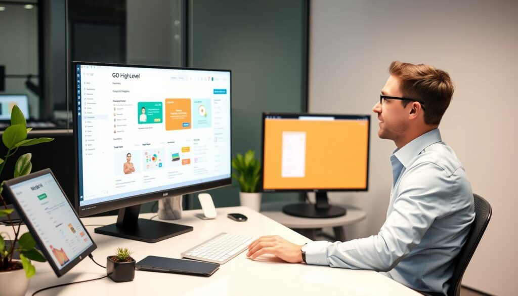 Marketing professional exploring Go High Level features during free trial period