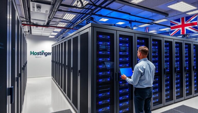 Hostinger Hosting UK data center with server racks and network equipment