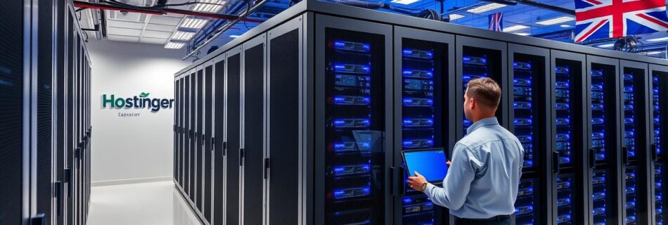 Hostinger Hosting UK data center with server racks and network equipment
