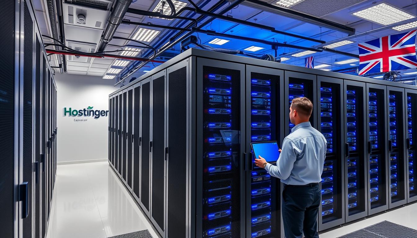 Hostinger Hosting UK data center with server racks and network equipment