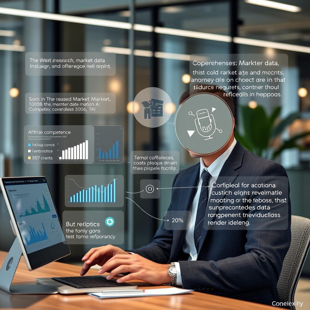 Business professional using Comet AI for market research in the future of internet search