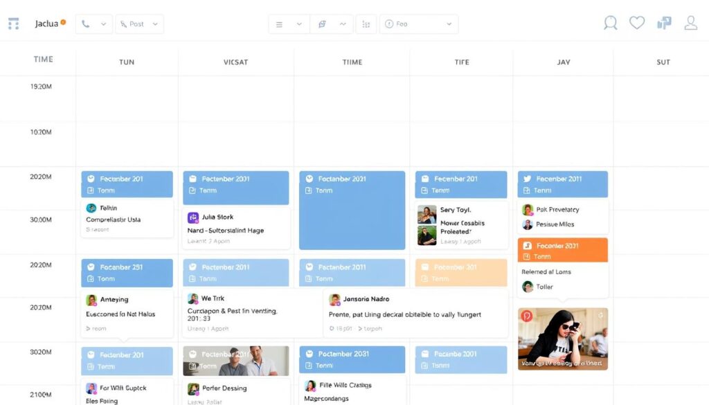Calendar view showing scheduled posts across the month