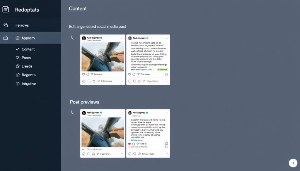 Content review interface showing generated social media posts