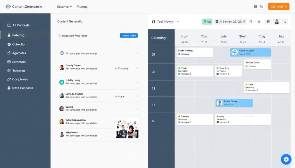 ContentGenerator.io interface showing content generation and multi-platform scheduling ContentGenerator.io interface showing content generation and multi-platform scheduling