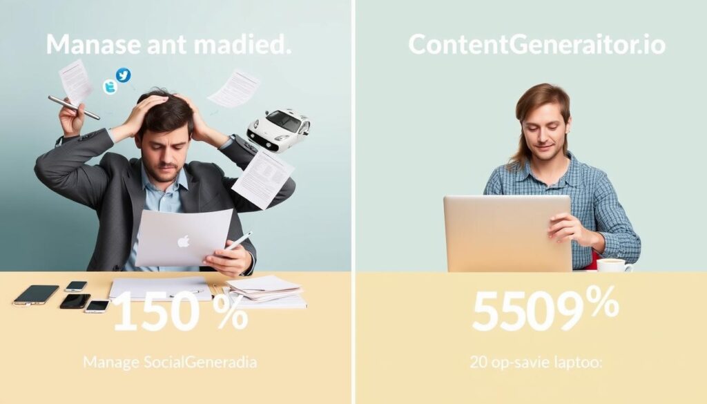 Visual comparison of time spent on social media with and without ContentGenerator.io Visual comparison of time spent on social media with and without ContentGenerator.io