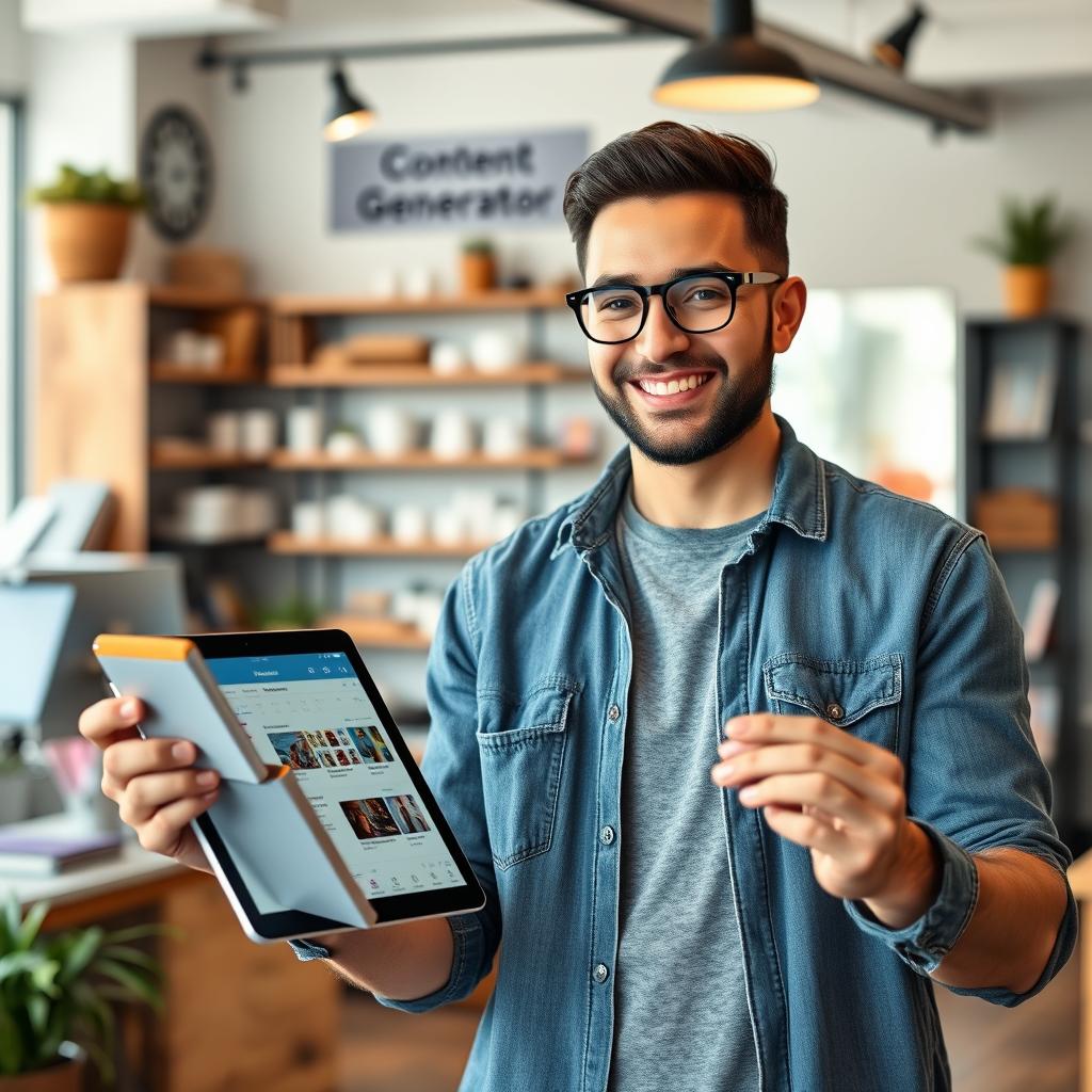 Small business owner scheduling social media content